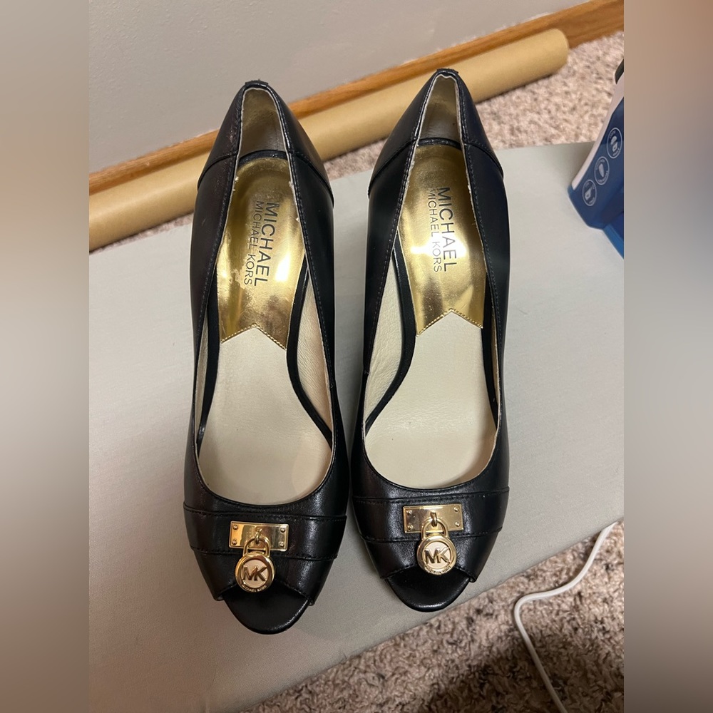 Michael Kors Hamilton Wedges with Gold Lock Accent